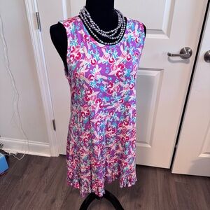 LOGO ruffle hem sleeveless tank top. Vivid purple with aqua